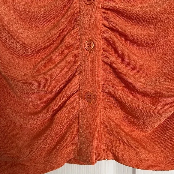 Orange Ruched Button-Up Top - Picture 4 of 5